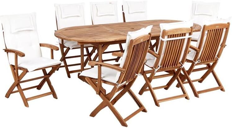 Beliani MAUI II Tuinset voor 8 Lichthout|Wit Acaciahout