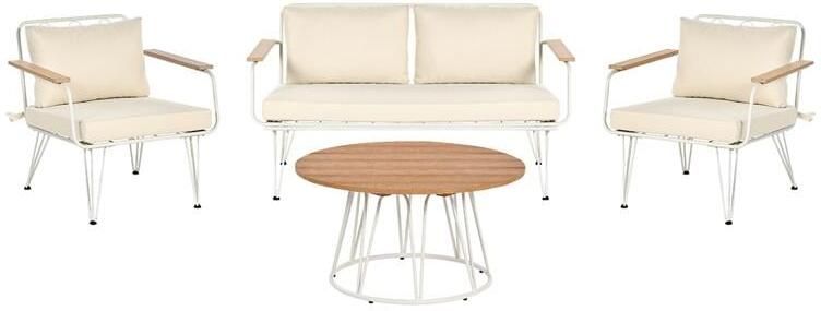 Beliani MONTESILVANO Loungeset voor 4 Wit met Beige Staal