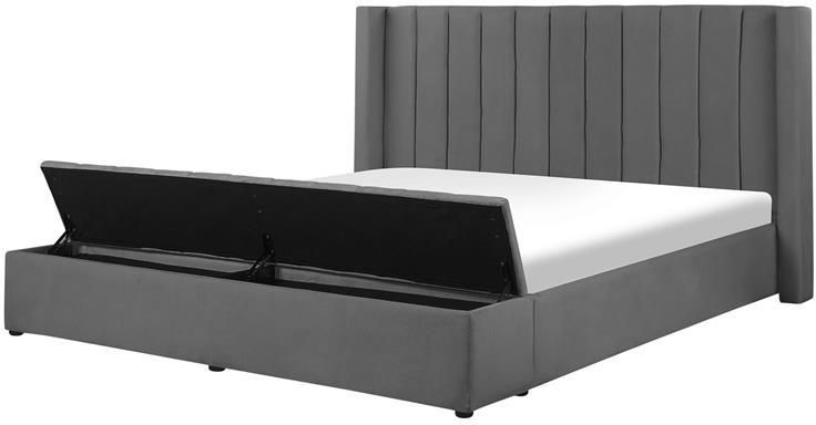 Beliani NOYERS Waterbed met opbergruimte Grijs 160 x 200 cm Fluweel - Foto 2