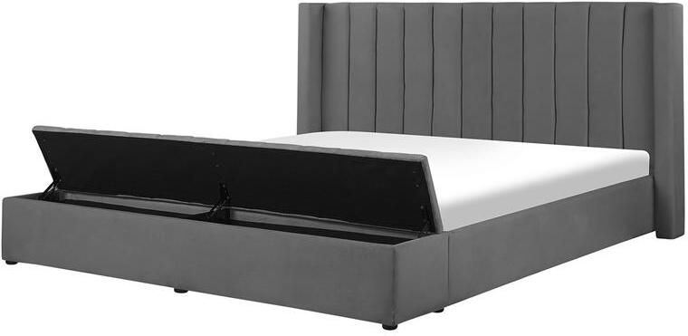 Beliani NOYERS Waterbed met opbergruimte Grijs 180 x 200 cm Fluweel - Foto 2