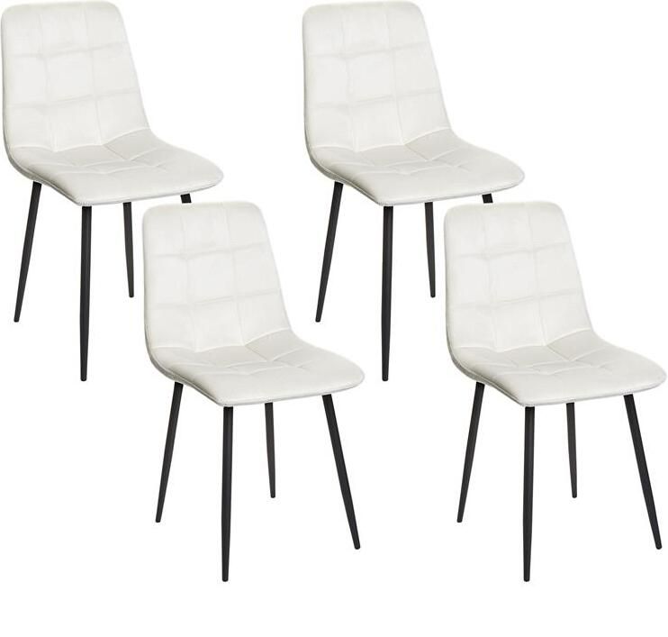 Beliani Set van 4 eetkamerstoelen POWELL Fluweel Gebroken wit - Foto 2
