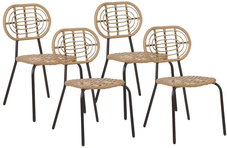 Beliani PRATELLO Tuinstoel set van 4 Naturel PE rotan
