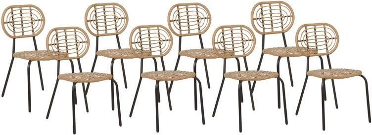 Beliani PRATELLO Tuinstoel set van 8 Naturel PE rotan