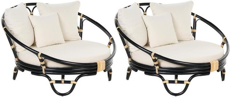 Beliani ROSSANO Ligstoel set van 2 Zwart Rotan