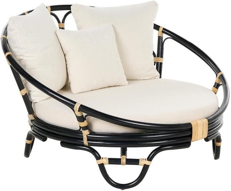 Beliani ROSSANO Ligstoel Zwart Rotan