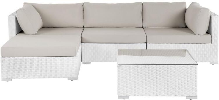 Beliani SANO II Loungeset Wit|Beige Rechtszijdig Kunstrotan