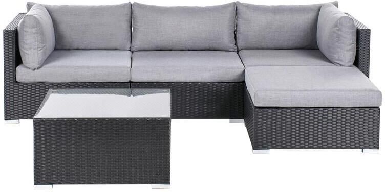 Beliani SANO Loungeset voor 4 Zwart Linkszijdig PE rotan