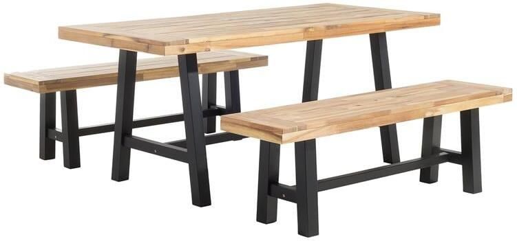 Beliani -SCANIA -Tuinset voor 6-Lichte houtkleur|Zwart-Acaciahout