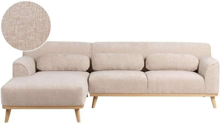 Beliani Hoekbank SIMOS Chenille Beige 3-zitter Rechterzijde - Foto 2
