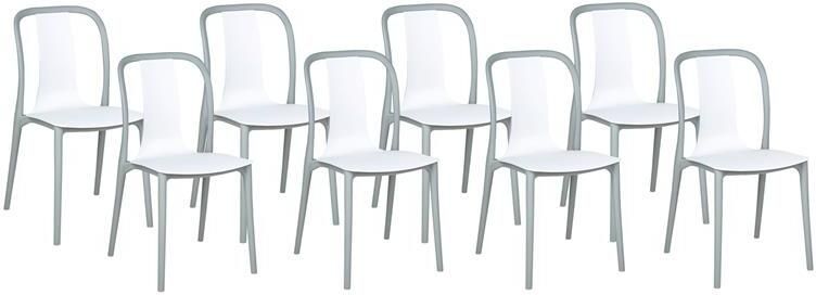 Beliani -SPEZIA -Tuinstoel set van 8-Grijs|Wit-Synthetisch materiaal
