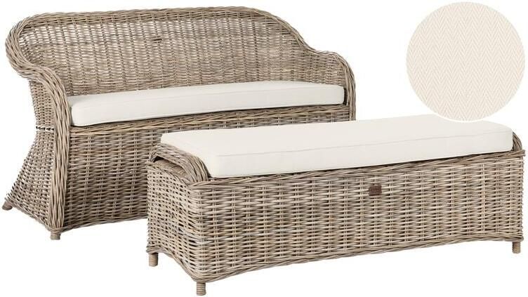 Beliani SUSUA Tweezitsbank met ottomaan Gebroken wit Rotan