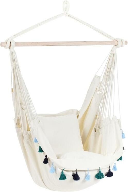 Beliani VARENA Hangstoel Beige|Blauw Katoen