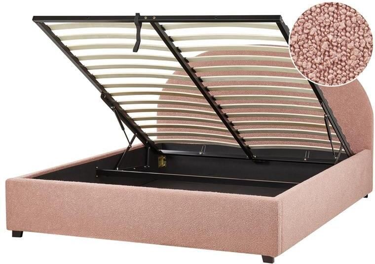 Beliani -VAUCLUSE-Bed met opbergruimte-Pastelroze-160 x 200 cm-Bouclé - Foto 4