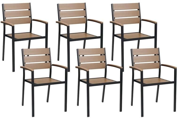 Beliani VERNIO Tuinstoel set van 6 Lichthout|Zwart Kunsthout