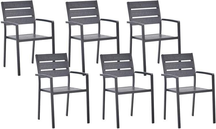 Beliani VERNIO Tuinstoel set van 6 Zwart Kunsthout|Aluminium