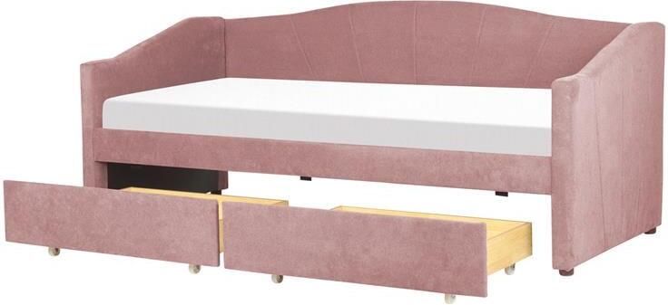 Beliani Bedbank met opbergruimte Stof VITTEL 90 x 200 cm Roze - Foto 2