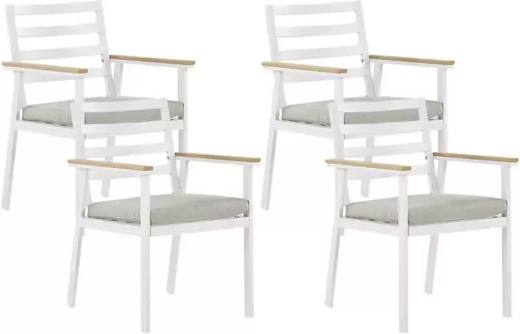 Beliani CAVOLI Tuinstoel set van 4 Wit|Beige Aluminium