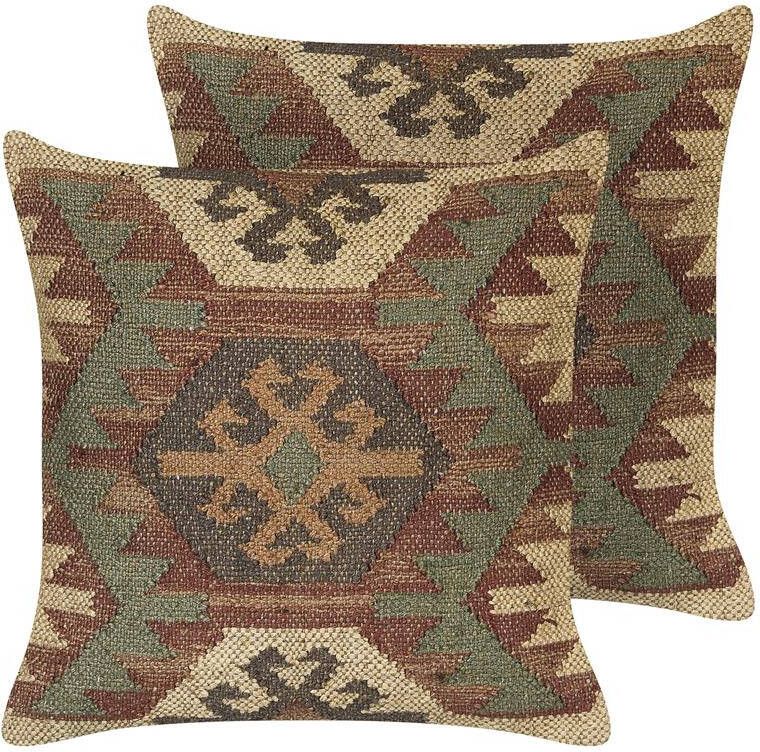 Beliani -CUMBUM-Sierkussen set van 2-Multicolor-45 x 45 cm-Jute