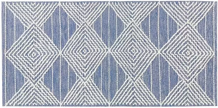 Beliani DATCA Laagpolig vloerkleed Blauw 80 x 150 cm Wol