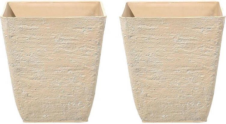 Beliani DELOS Bloempot set van 2 Beige 39 cm Stenenmix