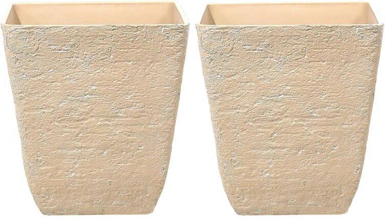 Beliani DELOS Bloempot set van 2 Beige 49 cm Stenenmix