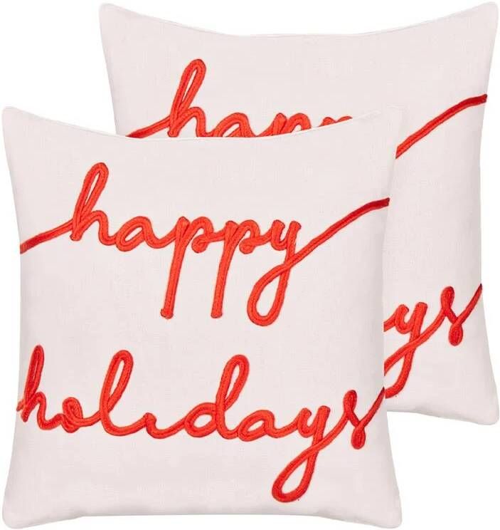 Beliani EXACUM Sierkussen set van 2 Wit|Rood Fluweel