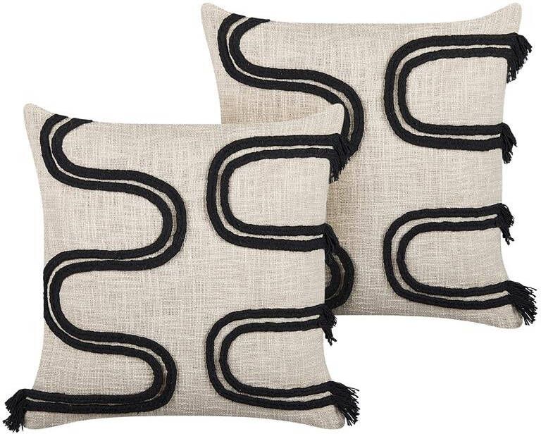 Beliani -FUCHSIA -Sierkussen set van 2-Beige-45 x 45 cm-Katoen