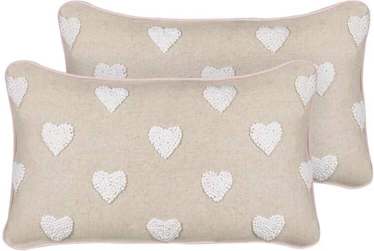 Beliani GAZANIA Sierkussen set van 2 Beige 30 x 50 cm Katoen