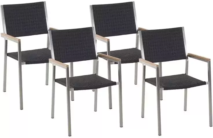Beliani GROSSETO Tuinstoel set van 4 Zwart PE rotan