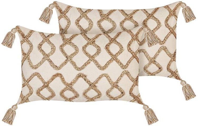 Beliani INCANA Sierkussen set van 2 Beige 30 x 50 cm Katoen