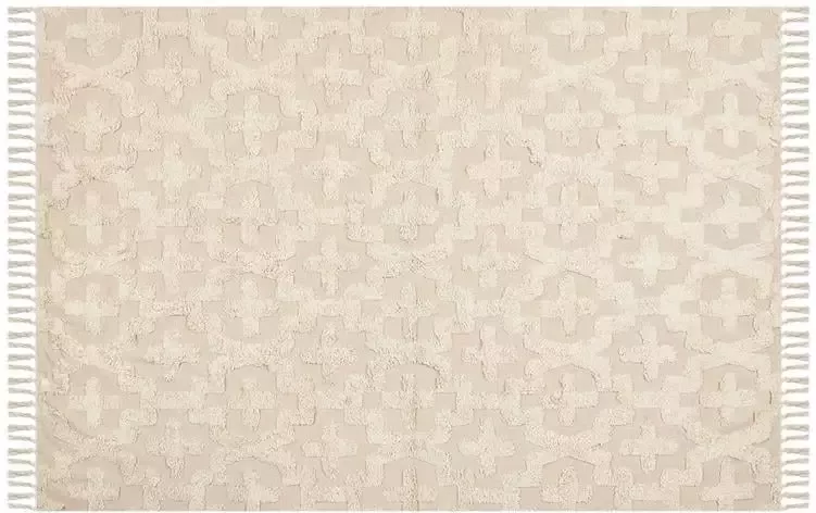 Beliani ITANAGAR Laagpolig vloerkleed Beige 140 x 200 cm Katoen