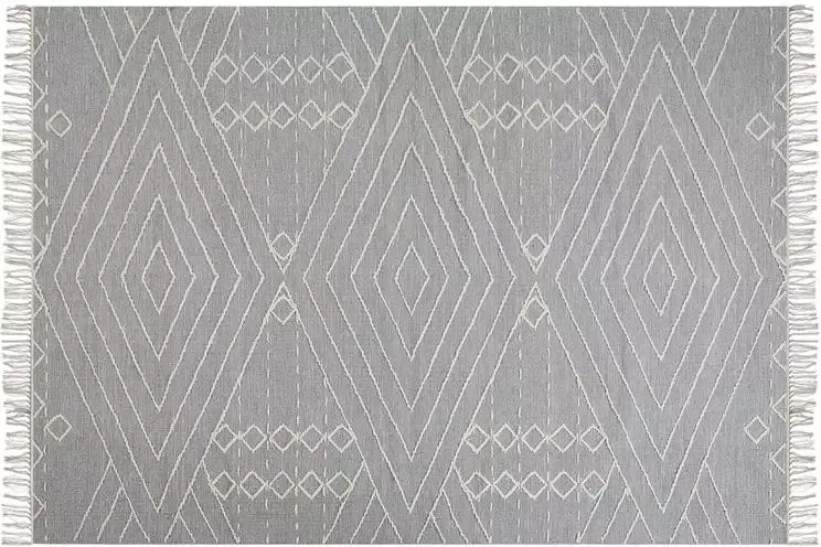 Beliani KHENIFRA Laagpolig vloerkleed Grijs 160 x 230 cm Katoen