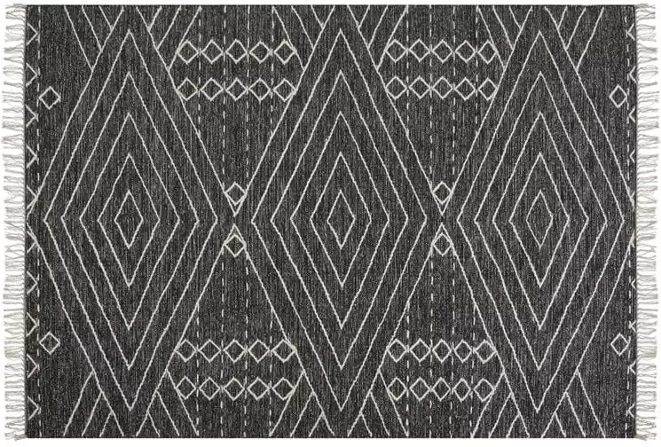 Beliani KHENIFRA Laagpolig vloerkleed Zwart 160 x 230 cm Katoen