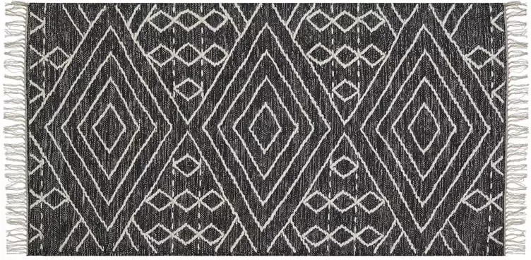 Beliani KHENIFRA Laagpolig vloerkleed Zwart 80 x 150 cm Katoen