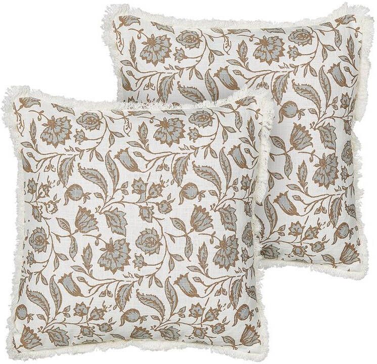 Beliani -LIVISTONA-Sierkussen set van 2-Wit|Grijs-45 x 45 cm-Katoen