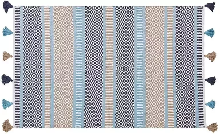 Beliani MARMARA Laagpolig vloerkleed Blauw 140 x 200 cm Katoen - Foto 2