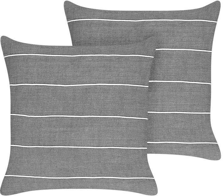 Beliani -MILAS-Sierkussen set van 2-Grijs|Wit-50 x 50 cm-Linnen