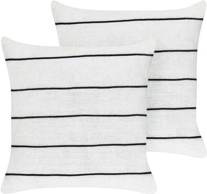 Beliani -MILAS-Sierkussen set van 2-Wit|Zwart-50 x 50 cm-Linnen