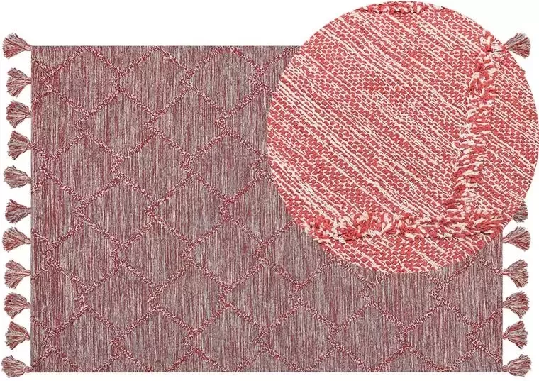 Beliani NIGDE Laagpolig vloerkleed Rood 160 x 230 cm Katoen