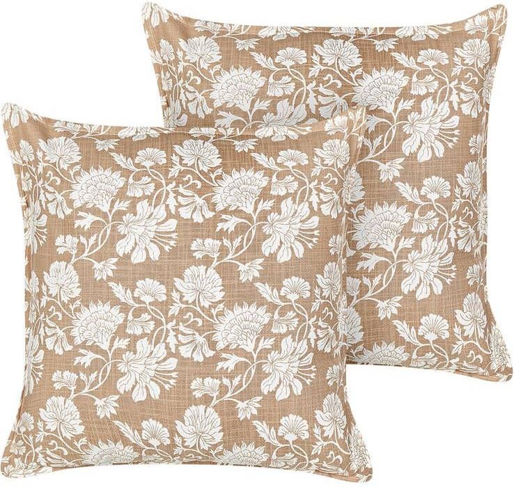 Beliani -NOTELEA -Sierkussen set van 2-Wit|Beige-45 x 45 cm-Katoen