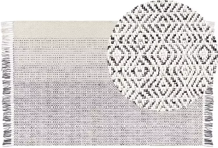 Beliani OMERLI Shaggy tapijt Wit 140 x 200 cm Wol