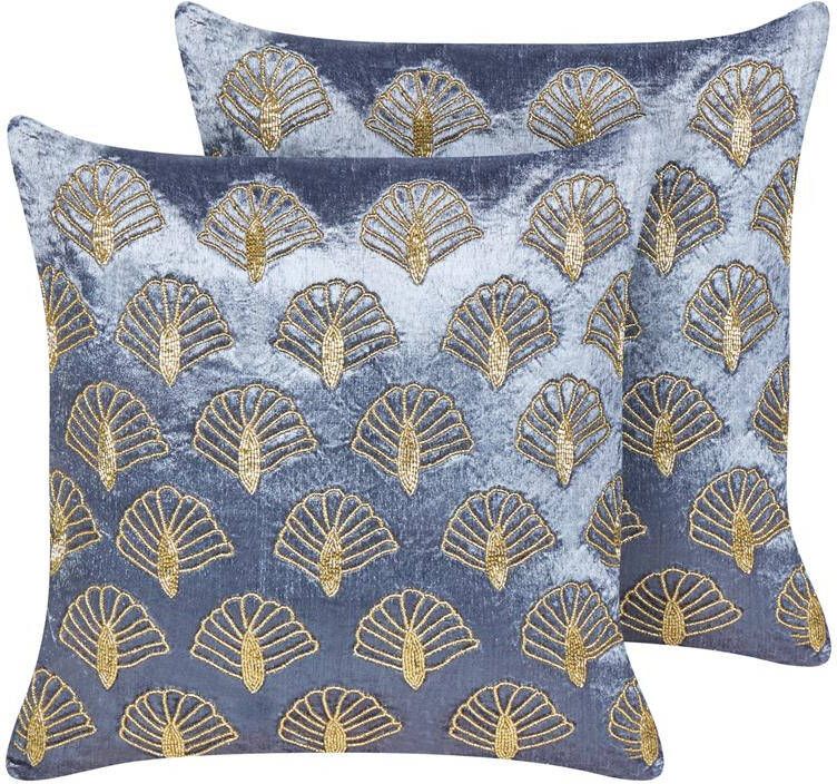Beliani -PANDOREA-Sierkussen set van 2-Paars|Goud- 45 x 45 cm-Fluweel