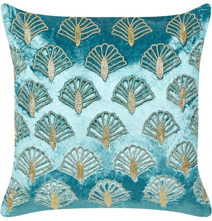 Beliani PANDOREA Sierkussen Turquoise|Goud- 45 x 45 cm Fluweel