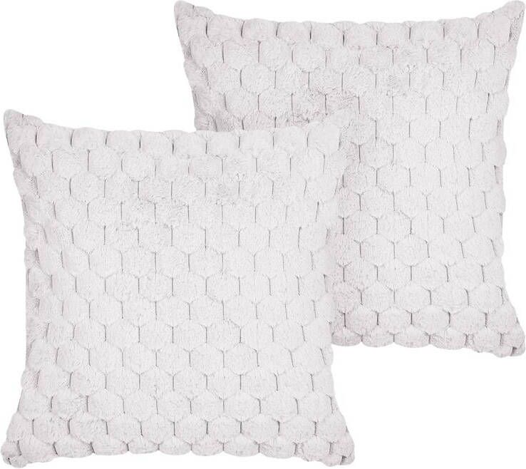 Beliani PURSLANE Set van 2 kussens Wit 43 x 43 cm Nepbont