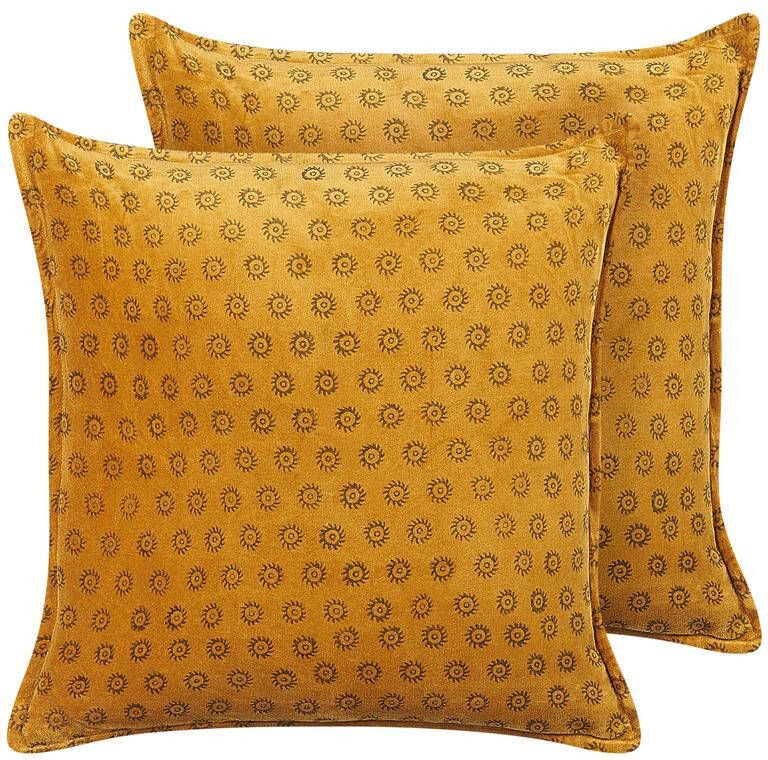 Beliani RAPIS Sierkussen set van 2 Geel 45 x 45 cm Fluweel