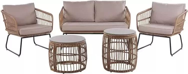Beliani RAVELLO Loungeset voor 4 Natuurlijk PE rotan