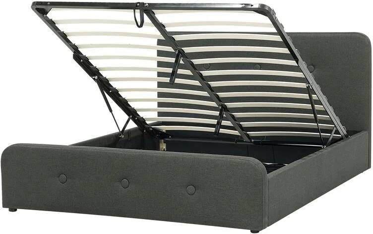 Beliani -RENNES -Bed met opbergruimte-Donkergrijs-140x200 cm-Polyester - Foto 3