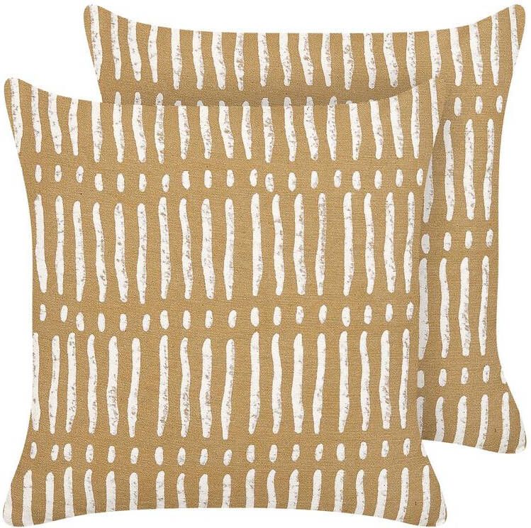 Beliani SALIX Sierkussen set van 2 Beige 45 x 45 cm Katoen