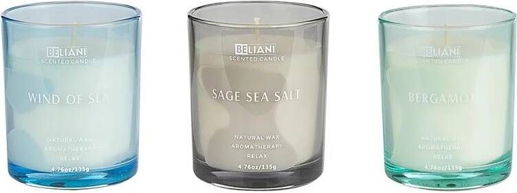 Beliani -SHEER JOY-Geurkaars set-Bergamot|Zeebries|Salie zeezout-Soja wax