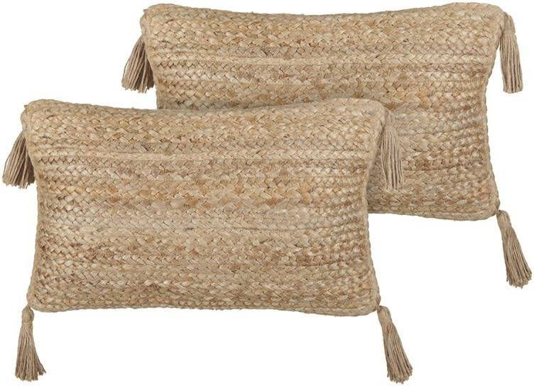 Beliani SIUM Sierkussen set van 2 Beige 30 x 50 cm Jute